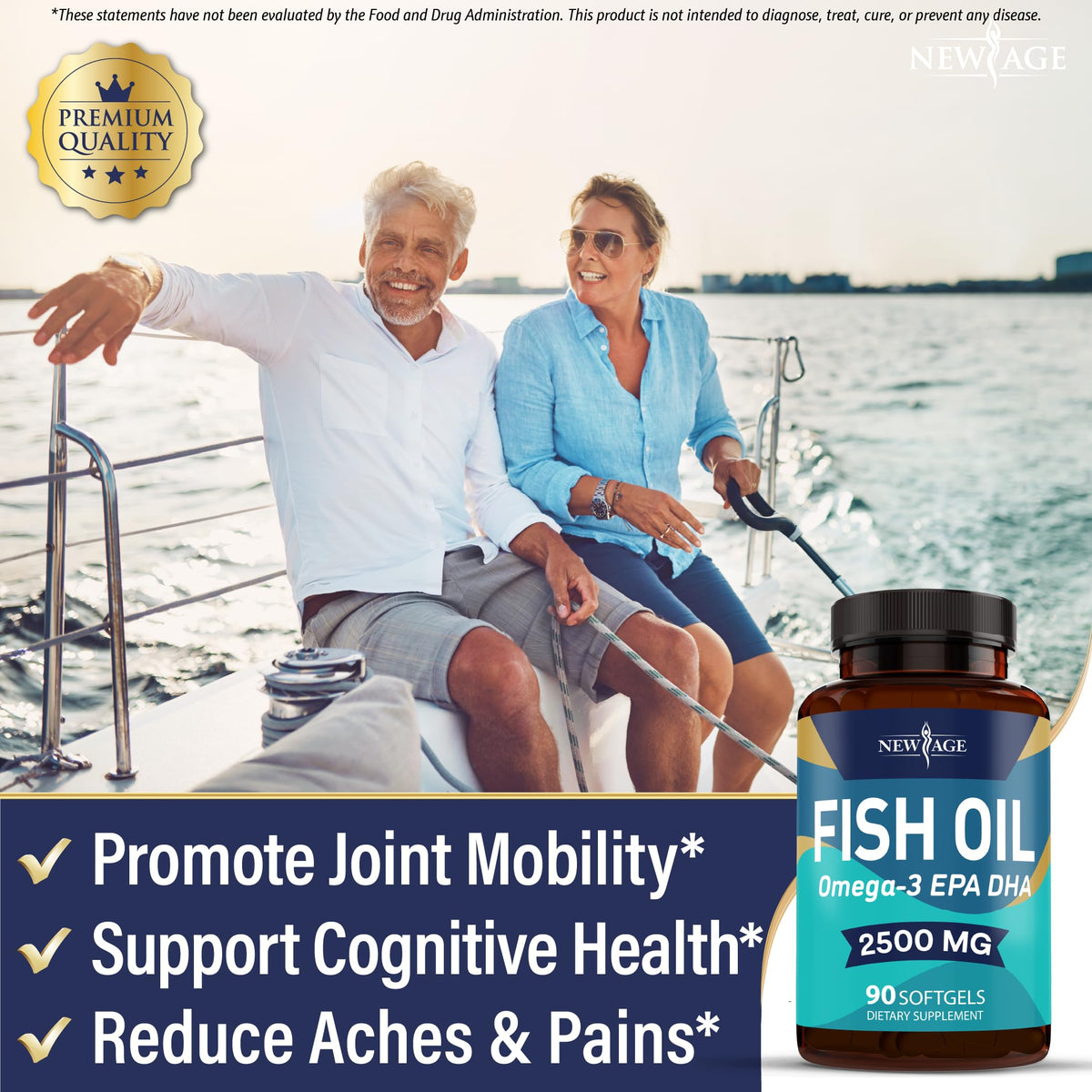 Suplement ​NEW AGE Omega 3 Fish Oil 2500mg Supplement Non GMO - EPA, DHA Fatty Acids Gluten Free (180 Softgels (Pack of 2)) - VelvetGlow USA