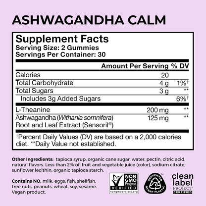HUM Calm Ashwagandha Gummies with L-Theanine, Mixed Berry, 60 Count
