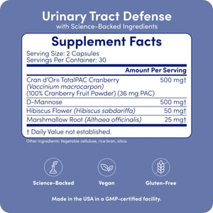 UT-Fem Protection - Urinary Tract Defense for Women, 3-in-1 Daily Defense Formula to Protect Urinary Tract Health, D-Mannose, Cranberry + Hibiscus, Natural Supplement - 60 Vegan Capsules UT-FemBuy Supplements Australia