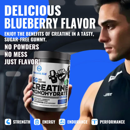 Natures Aid NSF Certified Creatine Gummy 5g - Creatine Monohydrate Gummies – Pre-Workout Energy & Muscle Growth Support for Men & Women