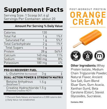 Kaged Post Workout Protein Powder | Re-Kaged | 28g Whey Protein with Creatine, Glutamine & Betaine for Muscle Growth & Recovery | Low Sugar | 20 Servings | Orange Cream