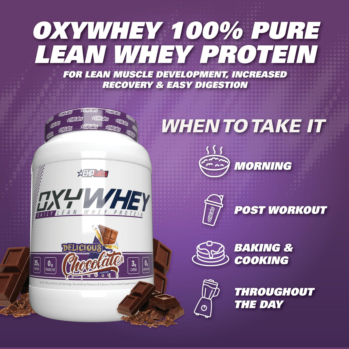 EHP Labs OxyWhey Whey Protein Isolate – 25g High Protein, Low Carb, Sugar Free Meal Replacement – Lean Whey Powder for Muscle Recovery – Non-GMO, Gluten Free – 25 Serves – Vanilla Ice Cream