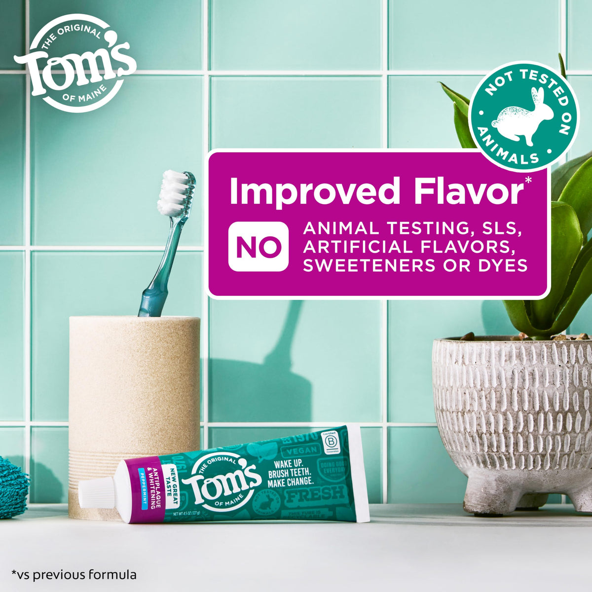 Suplement ​Tom's of Maine Fluoride-Free Antiplaque & Whitening Natural Toothpaste, Peppermint, 5.5 oz. (Pack of 2) - VelvetGlow USA