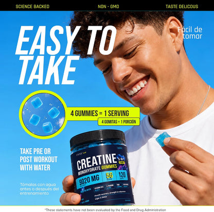 Thinbi Creatine Gummies for Women & Men, Monohydrate, Blueberry, 120 Count