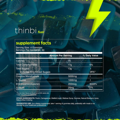 Thinbi Creatine Monohydrate Gummies with Taurine, 120 Count