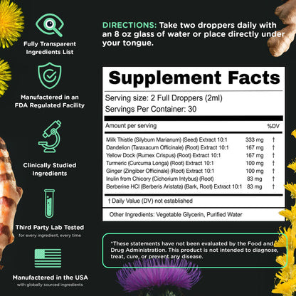 SuperBonsai Milk Thistle Herbal Liquid Supplement - Doctor-Formulated Botanical Blend with Milk Thistle and Dandelion Root - Vegan Non-GMO Drops - 3 Month Supply