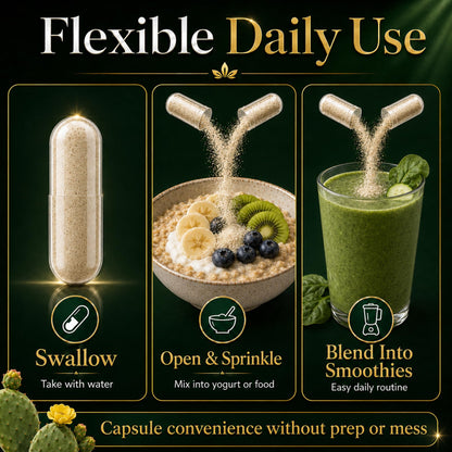 Natural Home Cures Premium Freeze-Dried Nopal Cactus Capsules, Mountain-Grown in Mexico, Whole Prickly Pear Cactus Powder Supplement, No Fillers