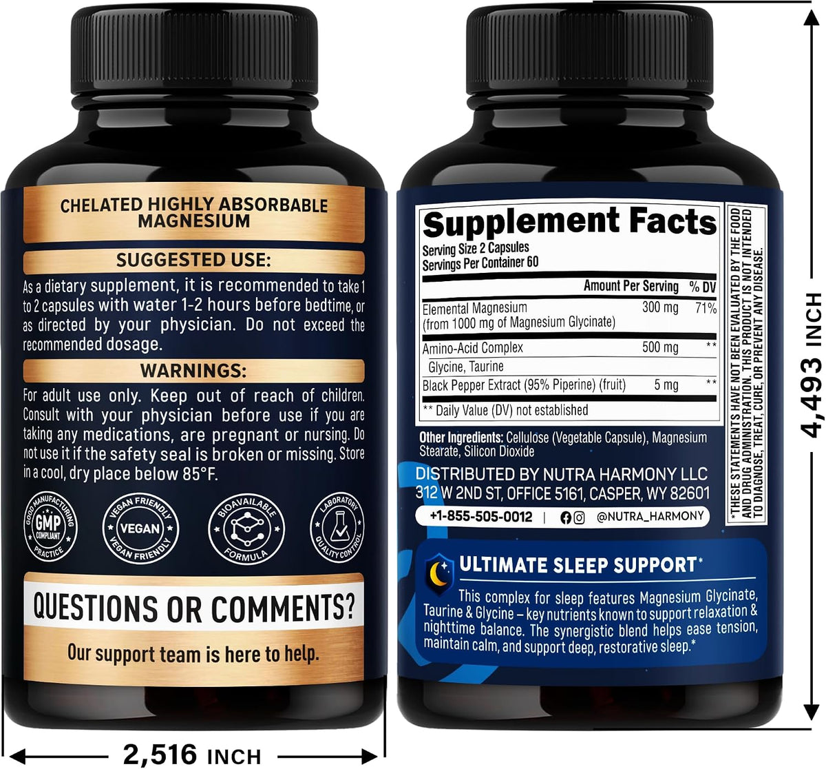 Magnesium Glycinate - Sleep & Relaxation Support - Extra Strength Glycinate, Glycine & Taurine 1500 mg - Magnesium Supplement for Women & Men - Chelated & High Absorption - Lab Tested - 120 Capsules