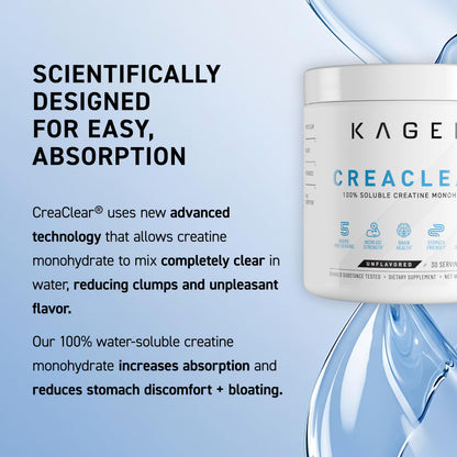 Kaged CreaClear Creatine Monohydrate Powder | Mixes Clear & Dissolves Completely, No Grit | Premium Micronized Creatine for Strength, Performance & Muscle Support | Unflavored | 30 Servings