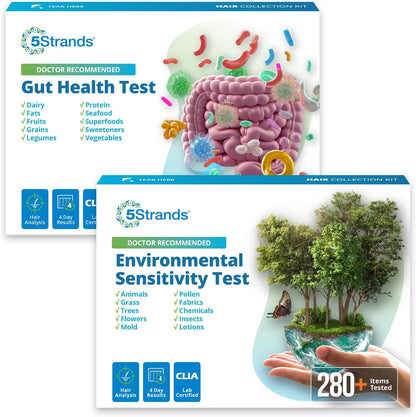5Strands Gut Health Test + Beauty Hygiene Sensitivity Test Bundle, At-Home Hair Analysis for Adults & Kids, Identify Food Intolerances & Personal Care Ingredient Sensitivities, Results in 4 Days