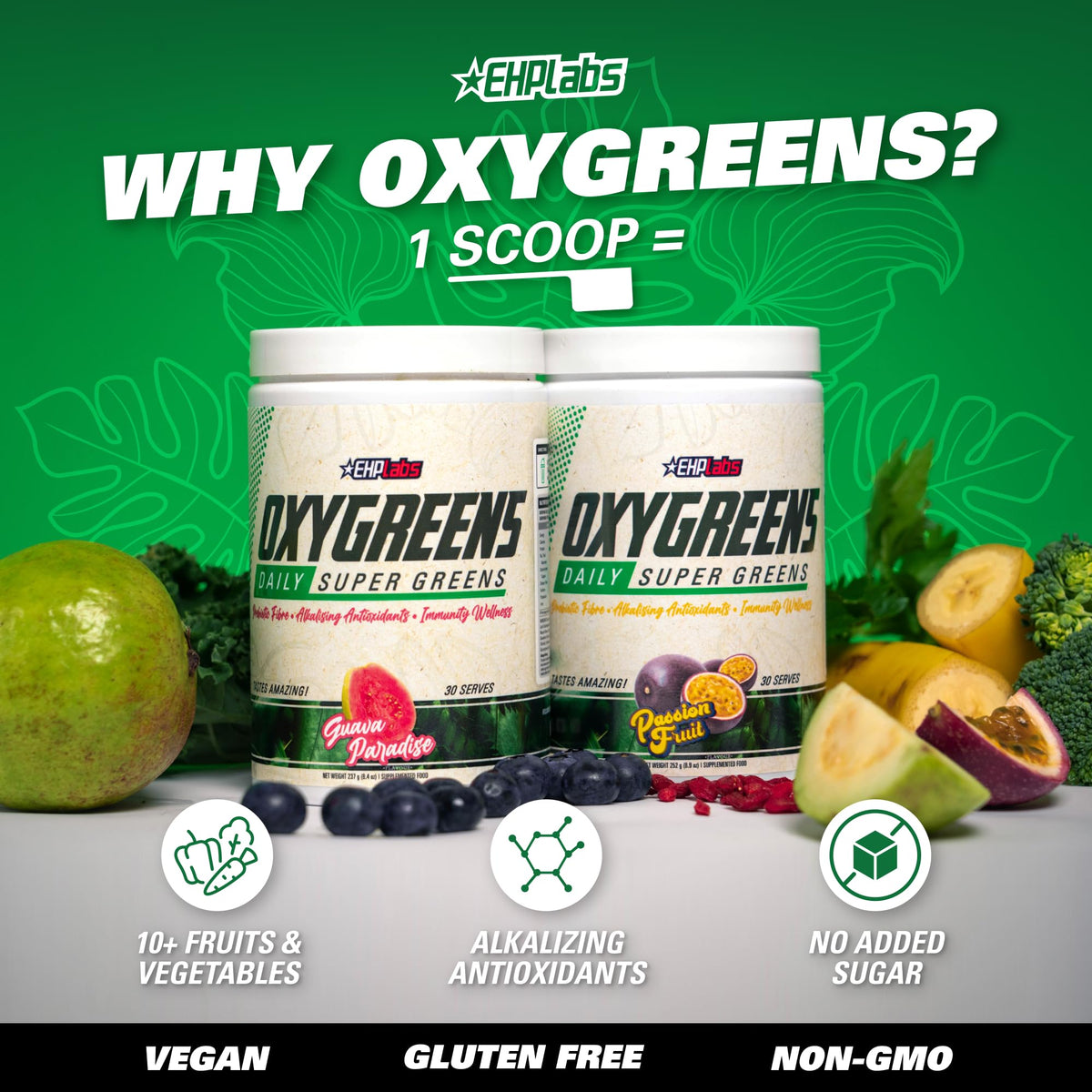 EHP Labs OxyGreens Super Greens Powder with Spirulina & Chlorella, Prebiotic Fiber, Probiotics & Digestive Enzymes – Antioxidant Green Superfood Supplement - 15 Serves (Pineapple)