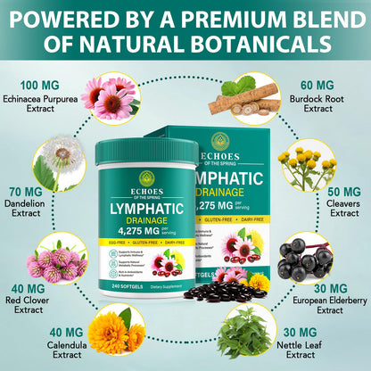 Lymphatic Drainage Supplements, 4275mg Lymph System Support Supplement for Women & Men, Daily Wellness Support, 21-in-1 Herbal Blend with Echinacea, Dandelion, Burdock, Turmeric & More, 240 Softgels Echoes of the spring buy supplements Au