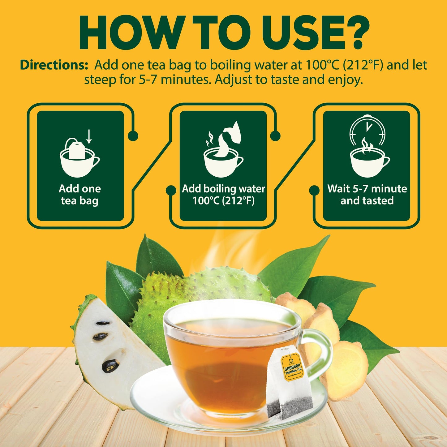 DEDICAD Soursop Leaves Tea Bags with Ginger, 30 Tea bags, 2gr/bag - Non-GMO/Caffeine free - Support Digestion, Well Skin, Immune System DEDICAD buy supplements Au