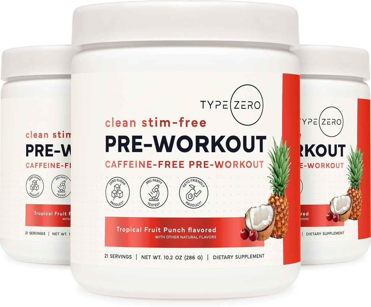 Type Zero Clean Stim Free Pre Workout Powder (Tropical Fruit Punch) 21 Serv | Nitric Oxide Booster with L-Citrulline Malate, Arginine AKG, Beta Alanine, Caffeine & Stimulant Free