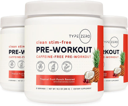 Type Zero Clean Stim Free Pre Workout Powder (Tropical Fruit Punch) 21 Serv | Nitric Oxide Booster with L-Citrulline Malate, Arginine AKG, Beta Alanine, Caffeine & Stimulant Free