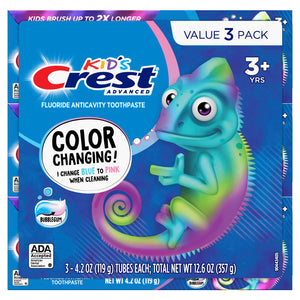 Suplement ​Crest Advanced Kid's Fluoride Toothpaste, Bubblegum Flavor, 4.2 oz, 3 Count, Color-Changing Anticavity Toothpaste - VelvetGlow USA