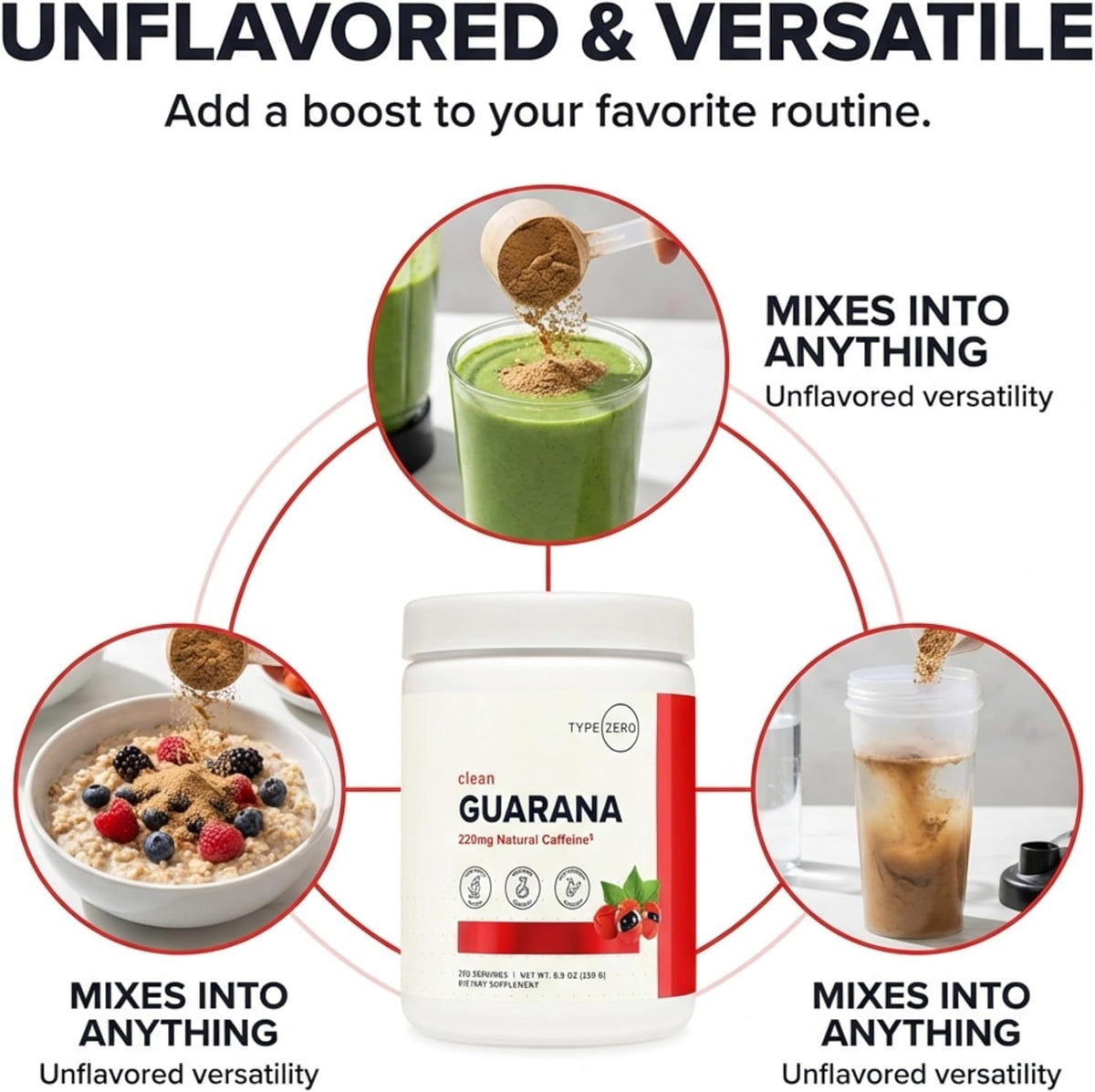 Type Zero Clean Guarana Powder Drink Mix (Unflavored) 250 Servings | 220mg Caffeine Per Serving, Natural Caffeine, Gluten-Free, GMO-Free