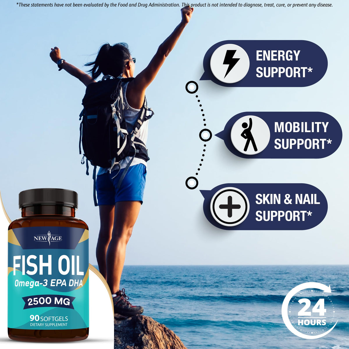 Suplement ​NEW AGE Omega 3 Fish Oil 2500mg Supplement Non GMO - EPA, DHA Fatty Acids Gluten Free (180 Softgels (Pack of 2)) - VelvetGlow USA