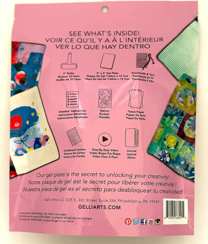 Gelli Arts Journal Kit - All-in-One Printing Kit with 3x5 Gel Plate, Roller, Mini Journal & Mixed Media Supplies, Art Set for DIY Crafts, Handmade Projects for Kids or Adults