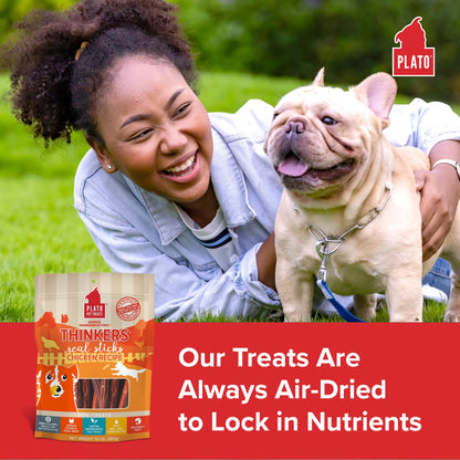 Plato Meat Sticks Salmon Dog Treats, Air-Dried High-Protein Soft Chews with Omega Fish Oil (EPA & DHA), 10 oz