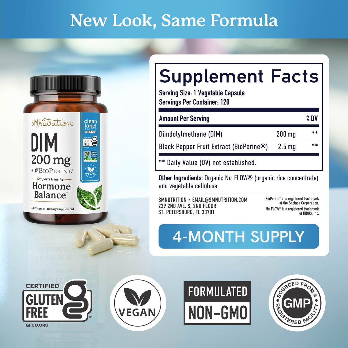 Suplement ​DIM Supplement 200 mg (120 Ct) | Estrogen Balance for Women & Men | Hormone Balance, Hormonal Acne Supplements, Menopause, Antioxidant & PMS Support - VelvetGlow USA