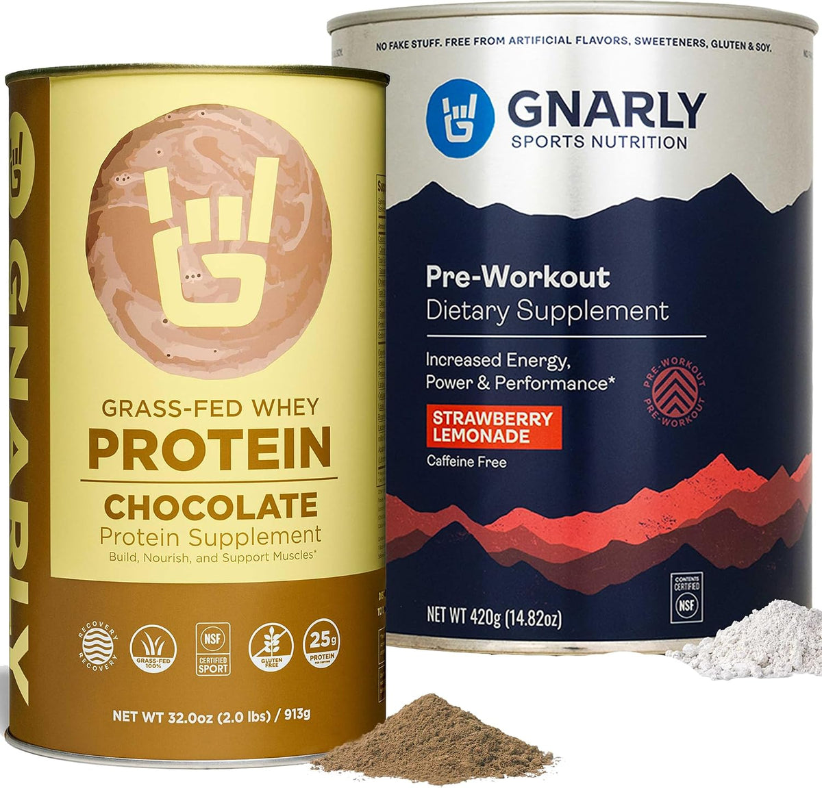 Gnarly Whey Grass-Fed Protein Supplement, Chocolate (32.0oz) and Gnarly Preworkout Strawberry Lemonade Caffeine Free (14.82oz)