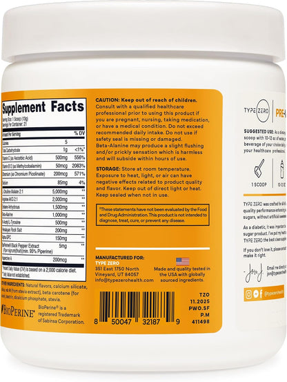 Type Zero Clean Stim Free Pre Workout Powder (Pineapple Mango) 21 Servings | Nitric Oxide Booster with L-Citrulline Malate, Arginine AKG, Beta Alanine, Caffeine & Stimulant Free