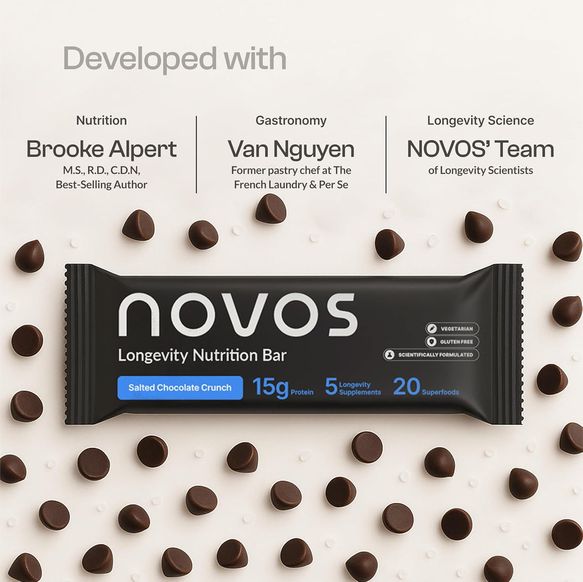 NOVOS Longevity Protein Bar Variety Pack (3 Flavors) – Peanut Butter, Mixed Berry Crunch & Salted Chocolate Crunch | 15g Protein, 20 Superfoods & Longevity Nutrients | Healthy Snack for Energy & Focus