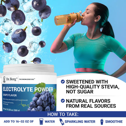 Dr. Berg Zero Sugar Hydration Keto Electrolyte Powder - Enhanced w/ 1000 mg of Potassium & Real Pink Himalayan Salt (NOT Table Salt) - Grape Flavor Hydration Drink Mix Supplement - 50 Servings