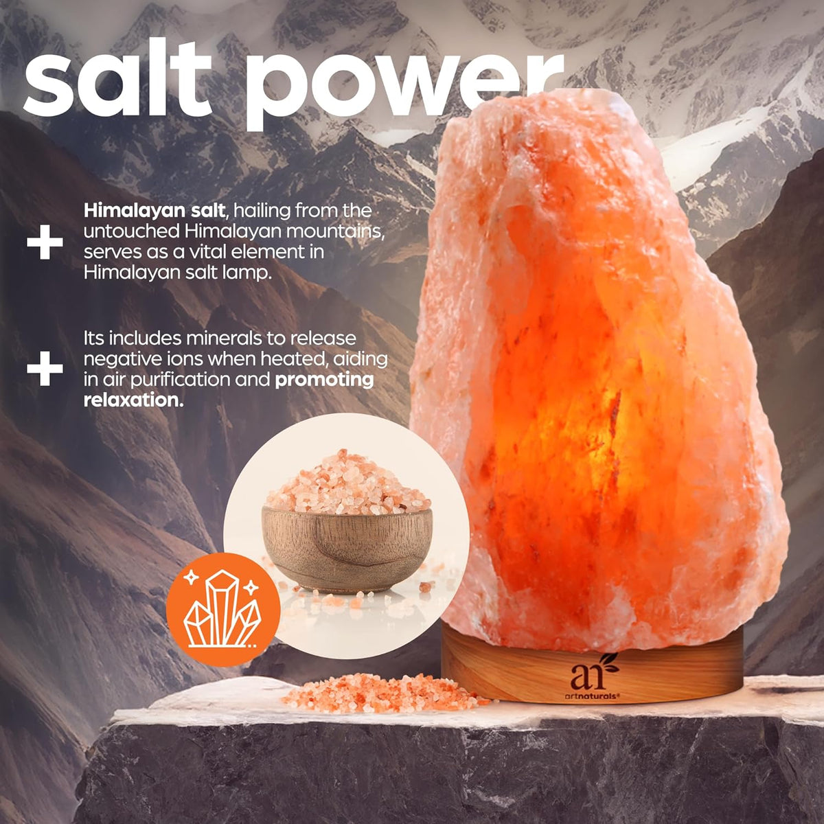 Artnaturals Himalayan Salt Lamp with Wooden Base