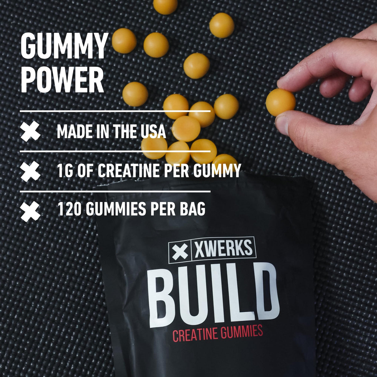 Xwerks Build Creatine Gummies for Men and Women, 120 Count, 100% Pure Creatine Monohydrate, Watermelon Flavored Muscle Building Gummies 4g Per Serving, Pre Workout Anti Melting, 5000mg Total Creatine