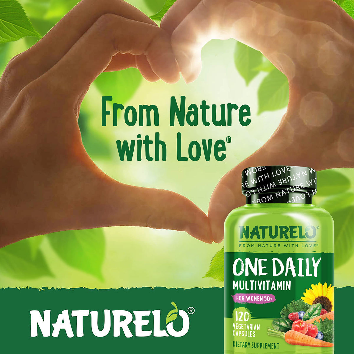 NATURELO One Daily Multivitamin for Women 50+ (Iron Free) - Menopause Support for Women Over 50 - Whole Food Supplement - Non-GMO - No Soy - 60 Capsules - 2 Month Supply