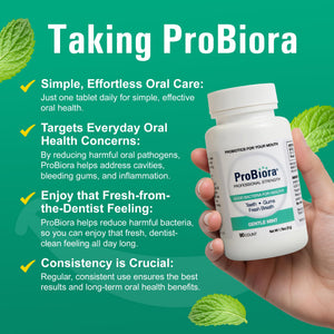 Suplement ​ProBiora Professional Strength Oral Probiotics for Teeth and Gums | Dental Probiotic for Oral Health | Bad Breath Treatment for Adults | Tooth Whitening | ProBiora3 Probiotic Blend | 90 Mint Tablets - VelvetGlow USA