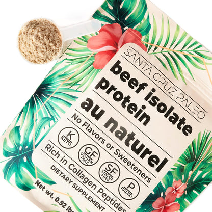 Santa Cruz Paleo, Beef Isolate Protein Powder, Au Naturel, Rich in Collagen Peptides for Protein Shakes or Smoothies, Gluten Free, Keto, Paleo, Unflavored, Unsweetened,1.1lbs (20g Protein Per Serving)