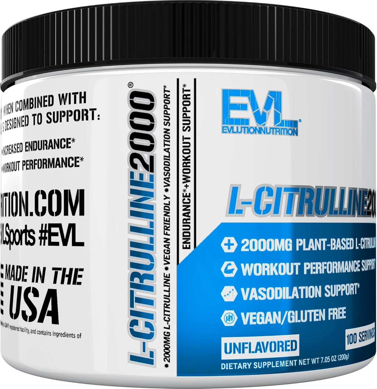 L-Citrulline2000 Nitric Oxide Pre Workout Powder - Evlution Nutrition High Strength L Citrulline Powder for Enhanced Muscle Strength and Intense Pumps - Plant Based Nitric Oxide Booster - Unflavored