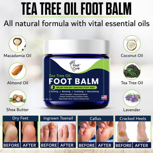 FOOT CURE Tea Tree Oil Balm – Moisturizer for Dry Cracked Feet – Instantly Hydrates & Soothes Irritated Skin & Athlete's Foot – Best Foot Care for Women and Men (Pack of 2) FOOT CURE buy supplements Au