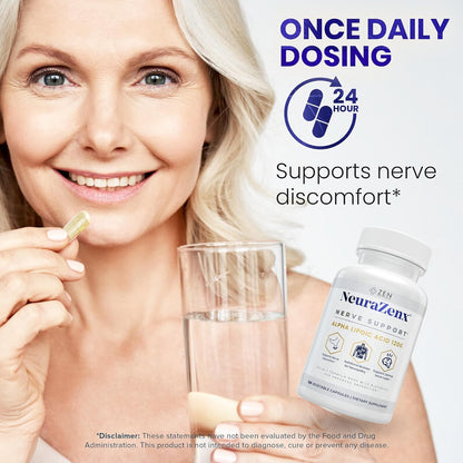 Zen Nutrients NeuraZenX Nerve Support & Peripheral Neuropathy Support Supplement with 1200mg Alpha Lipoic Acid (ALA), Benfotiamine, L-Carnitine, and Turmeric