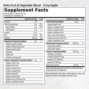 Equilife Daily Fruit & Vegetable Blend, Superfood Antioxidant Supplement, Crisp Apple Flavor with Vitamin C, Fiber, and 9 Essential Amino Acids, Supports Energy, Low Sugar, Vegan, 30 Servings Tub Equilife buy supplements Au