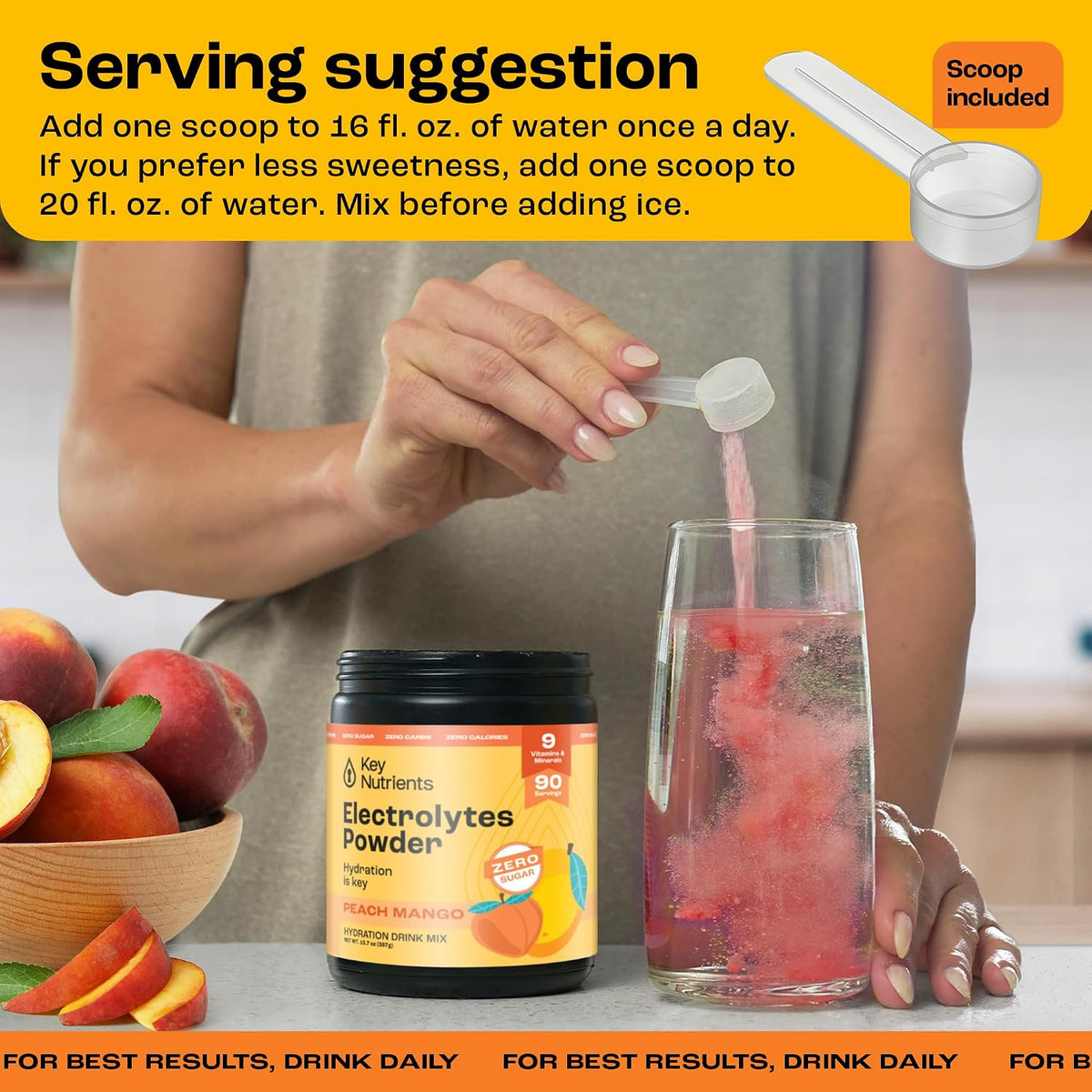 KEY NUTRIENTS Hydration & Energy Electrolyte Bundle – Electrolyte Tablets & Tropical Peach Mango Multivitamin Powder, Sugar-Free