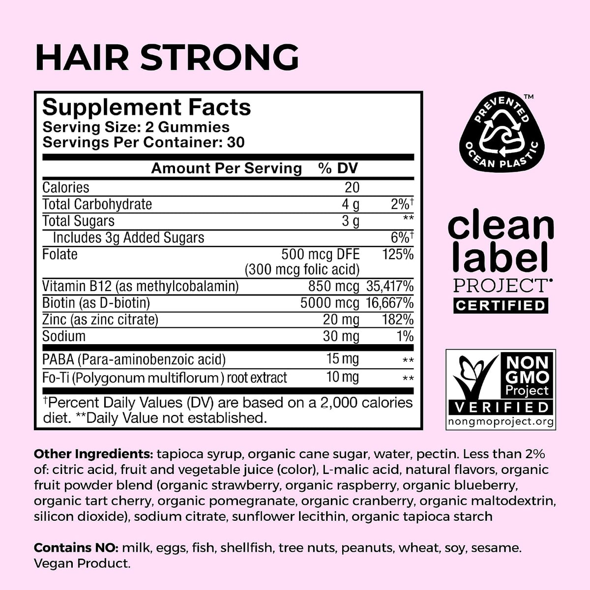 HUM Hair Strong Strawberry Gummies, Hair Growth Support, 60 Count