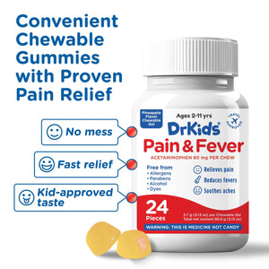 Dr. Kids Children’s Pain and Fever Chewable Gels – Pain Relief and Fever Reducer for Kids Ages 2–11, 80 mg Chewable Acetaminophen for Headache, Sore Throat, Cold & Flu, Pineapple Flavor, 24 Count Dr. KidsBuy Supplements Australia