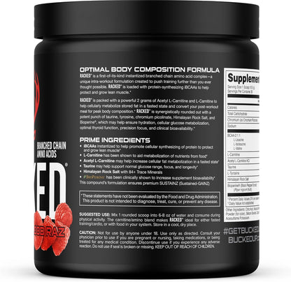 Bucked Up Racked Blood Raz | Intra Workout BCAA 2-1-1 Formula with L Carnitine Acetyl L Carnitine Taurine and L Tyrosine | Amino Acid Powder Supplement (30 Servings)