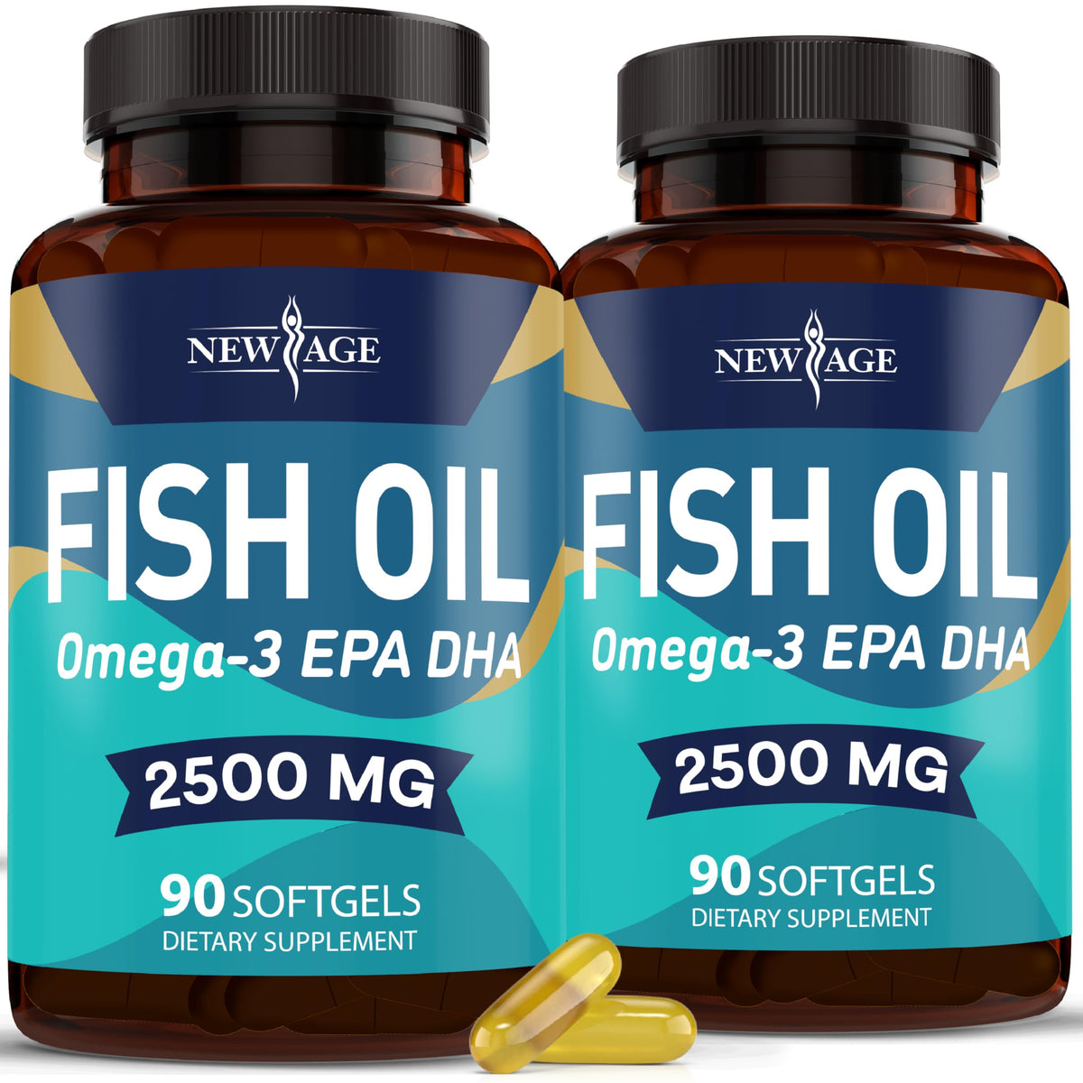Suplement ​NEW AGE Omega 3 Fish Oil 2500mg Supplement Non GMO - EPA, DHA Fatty Acids Gluten Free (180 Softgels (Pack of 2)) - VelvetGlow USA