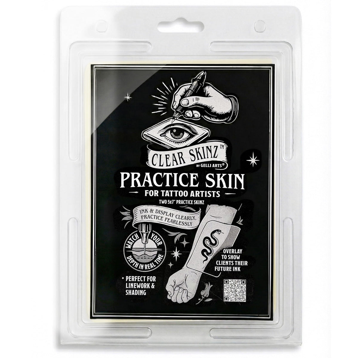 Gelli Arts 3 in Square Tattoo Skin – Set of 4 Kit – Lifelike Clear Skin For Practicing Tattooing & Microblading – Compatible with Ink & Acrylic Paints – CLEAR SKINZ Collection