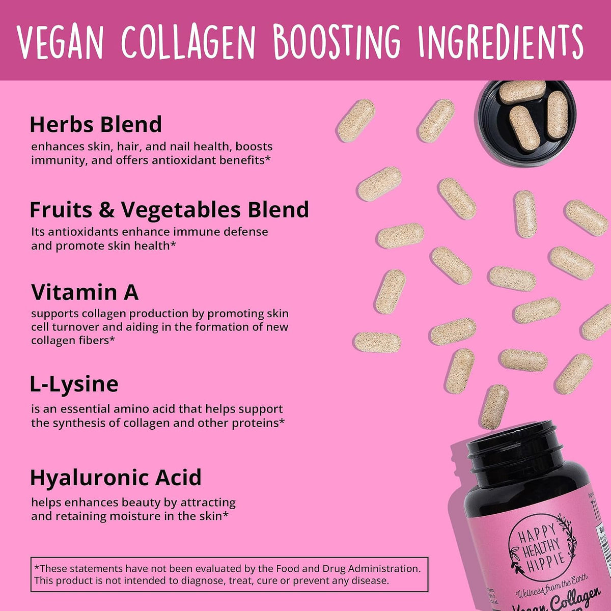 Vegan Collagen Booster for Hair, Skin & Nails, Plant-Based, Non-GMO, 60 Ct