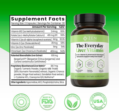 Zen Nutrients Everyday Peptide & Liver Metabolism Support Bundle - PeptideVite GLP-1 Support Vitamin for Naseau Relief & The Everyday Liver Vitamin Liver Cleanse Detox & Repair for Fatty Liver Support