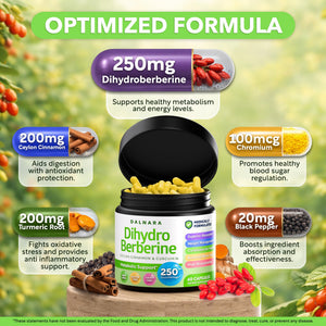 Dalnara Dihydroberberine Capsules 250mg, 60 Count - Supports Metabolic Wellness & Balanced Energy, Non-GMO,Dihydroberberine Supplement DalnaraBuy Supplements Australia
