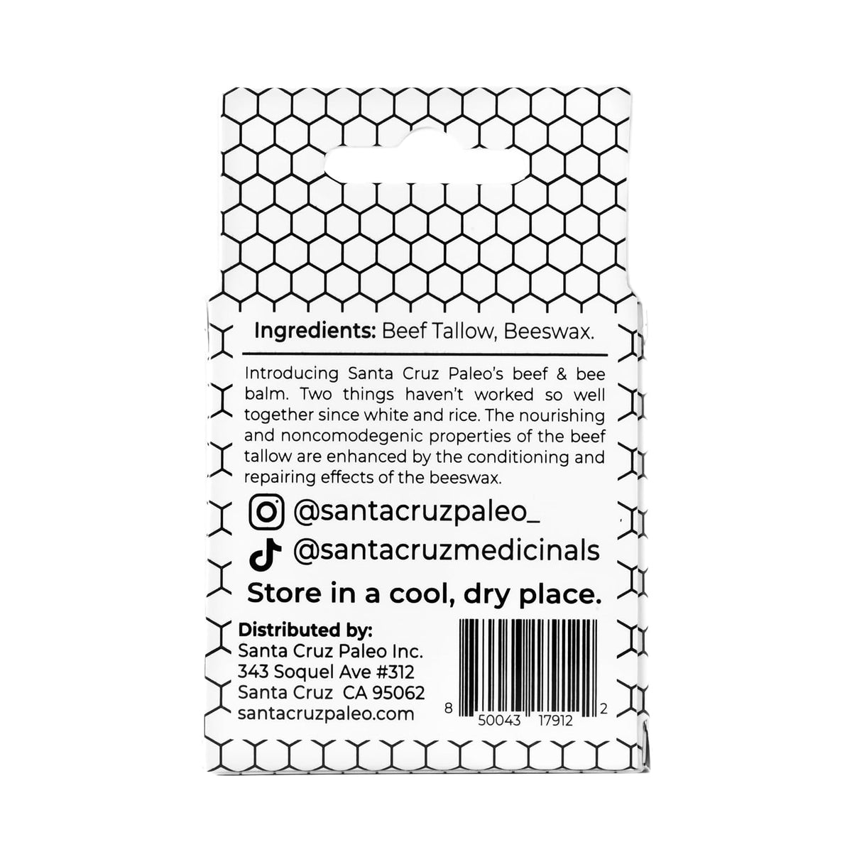 Santa Cruz Paleo Grass Fed Beef Tallow & Beeswax Lip Balm, 1 Pack, Beef Tallow for Skin Care Moisturizer, Hypoallergenic for Sensitive Skin, Long Lasting & Vitamin Rich, Unflavored