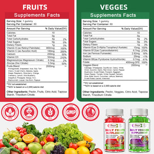 Sugar-Free Fruits & Veggies Gummies, Super Greens with 23 Fruits & 25 Veggies, Multivitamin Minerals & Fiber, Vegan Fruit & Vegetable Supplement for Adults, 120 Gummies, 2 Month Supply AlliwiseBuy Supplements Australia