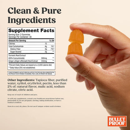 Bulletproof Sugar-Free Peach Ginger Turmeric Gummies, 60 Count, Keto Supplement for Joint and Inflammation Response Support, New and Improved Flavor and texure
